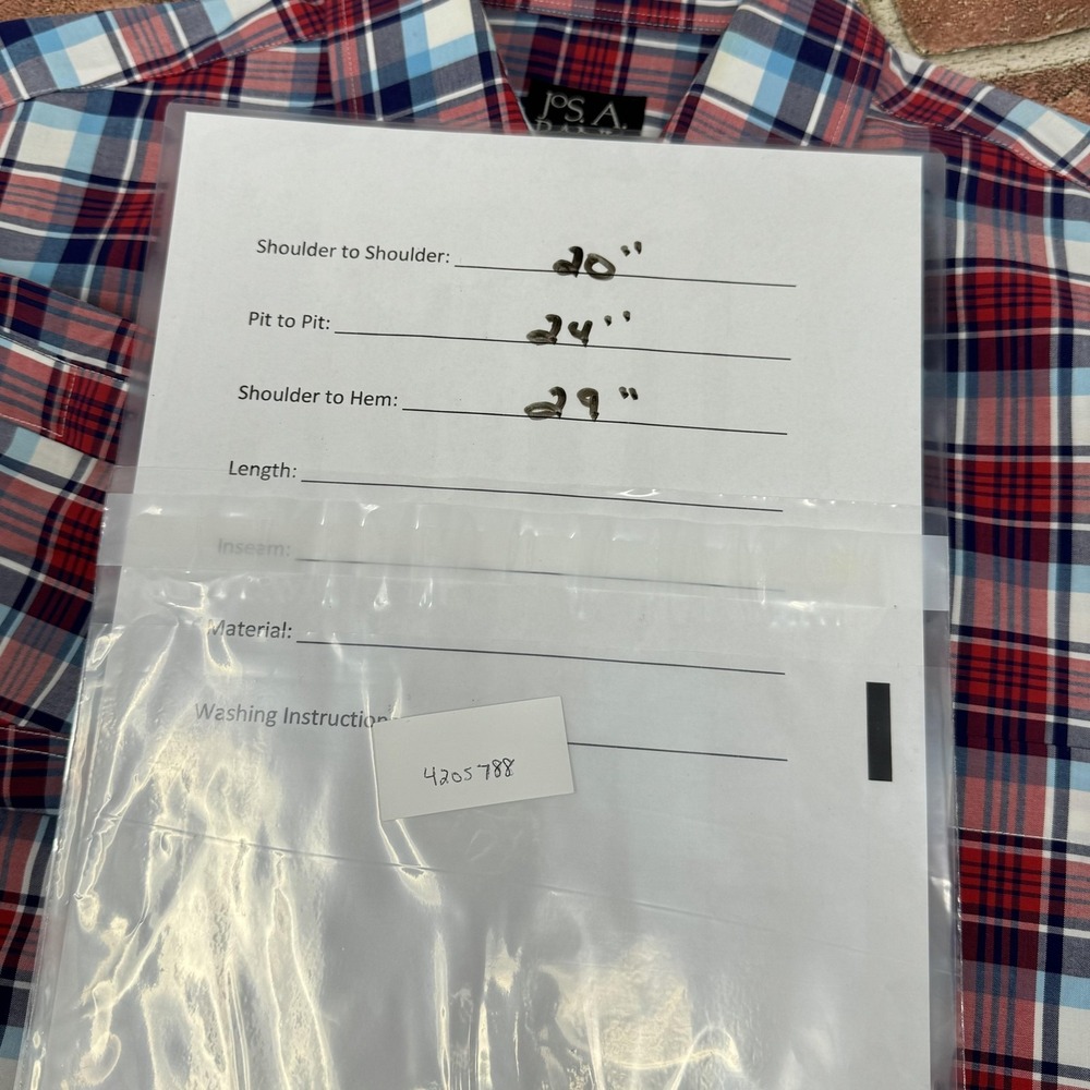 Jos A Bank Shirt Mens Medium Blue Red Plaid Travelers Collection Button Front - Picture 13 of 14